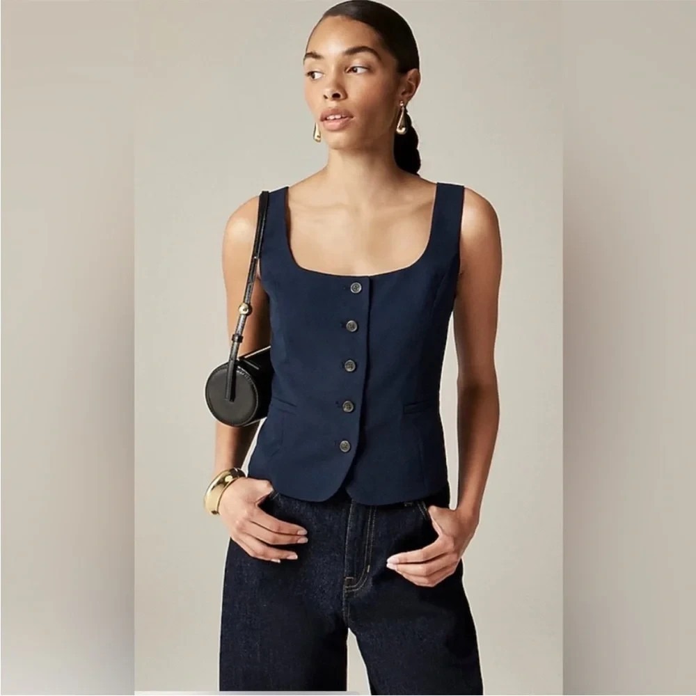 J. Crew NWT Scoopneck vest in drapey crepe Navy Blue Size 2